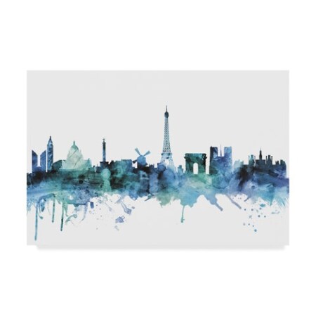 Michael Tompsett 'Paris France Blue Teal Skyline' Canvas Art,30x47